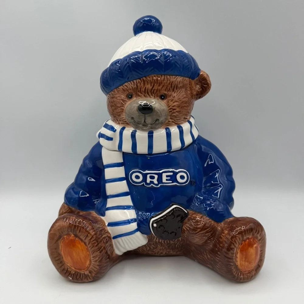 Oreo Bear Cookie Jar Houston Harvest 2001 Fourth Series Ceramic Blue White